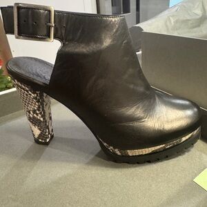 All Saints Black Leather Heeled Boots with Snakeskin Accent (NWT unworn)